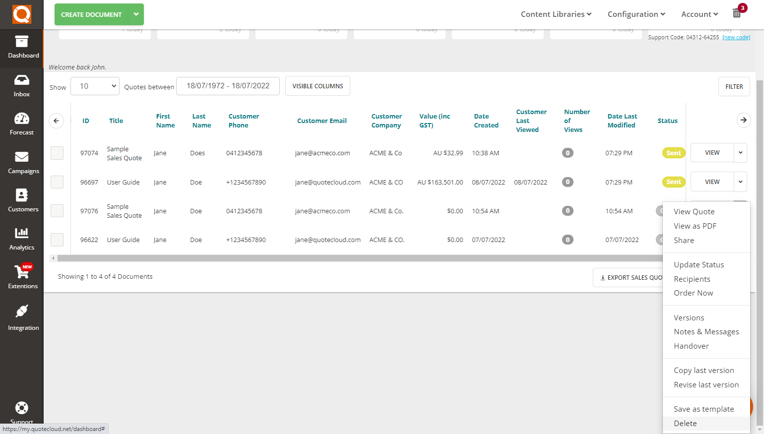 QuoteCloud - Sales Quote, Sales Proposal and Contracts Software - Deleting Sales Quotes (Java Edition) - illustration 70552821-b5ad-4a8e-b47d-45f6fc07780b