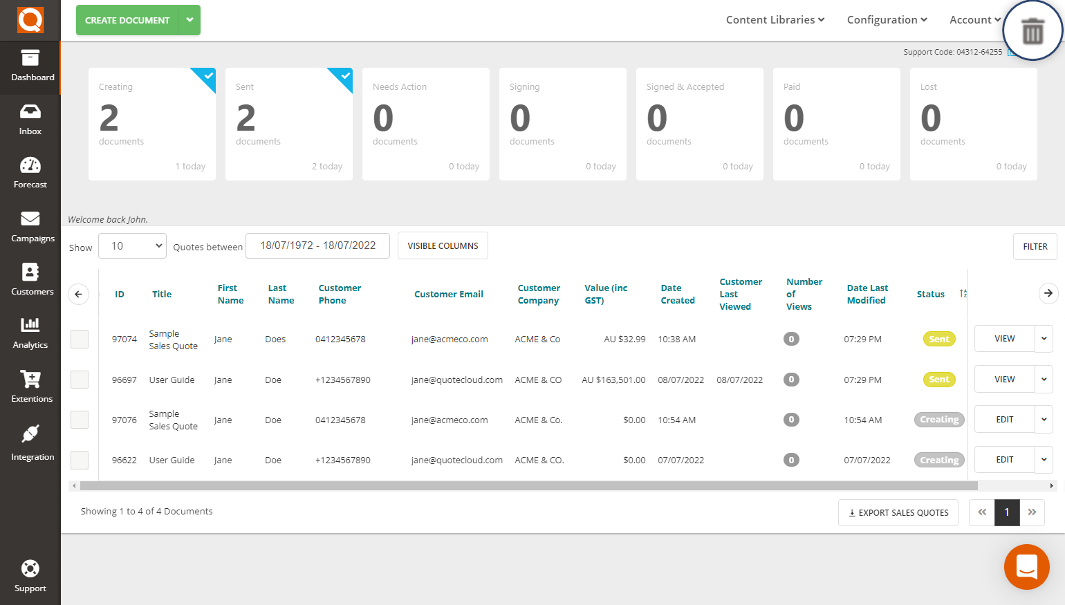 QuoteCloud - Sales Quote, Sales Proposal and Contracts Software - Deleting Sales Quotes (Java Edition) - illustration 4117c028-aae8-43ca-a714-134f5a68f63c