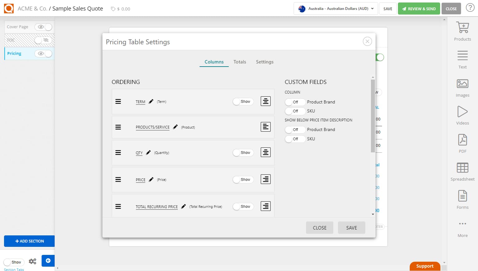 QuoteCloud - Sales Quote, Sales Proposal and Contracts Software - Set the Column Alignment in a Price Table (Java Edition) - illustration e3f316cd-9db8-48dc-802f-384c6a28ae8f
