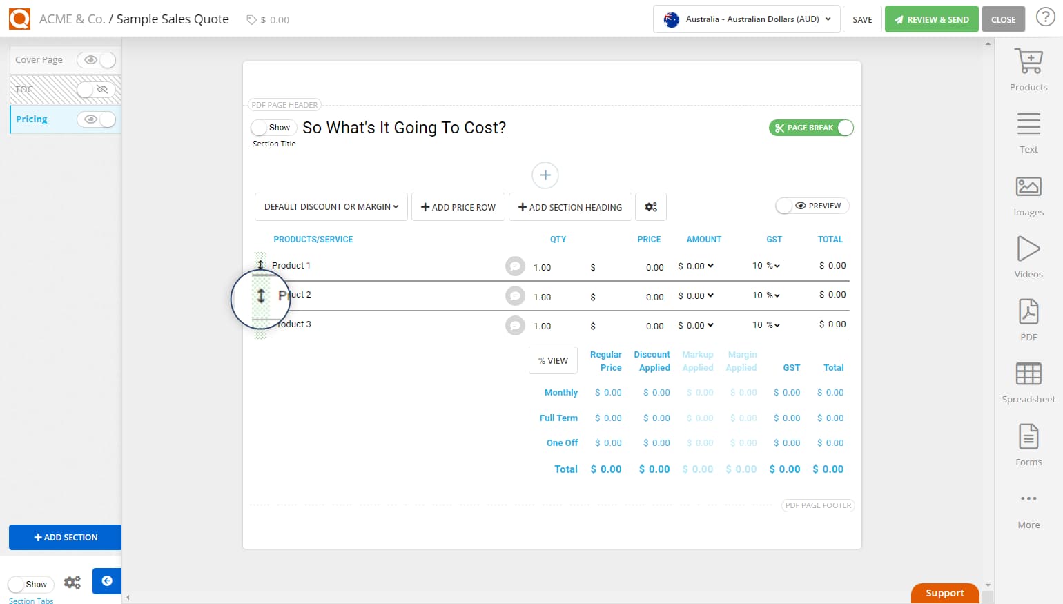 QuoteCloud - Sales Quote, Sales Proposal and Contracts Software - Sorting Line Items in a Price Table (Java Edition) - illustration 8080c993-fc4e-403a-b0d0-b0bfe558573d