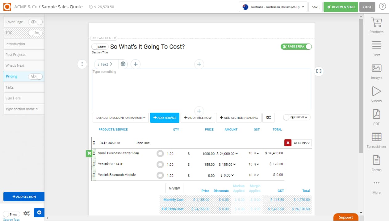 QuoteCloud - Sales Quote, Sales Proposal and Contracts Software - Page Breaks in PDF format of Sales Quotes (Java Edition) - illustration 59d8f4df-9c18-431f-9ae6-f3e69e8081ff