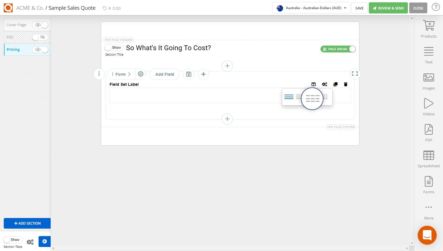 QuoteCloud - Sales Quote, Sales Proposal and Contracts Software - Splitting a Row in a Form into Multiple Columns (Java Edition) - illustration ebf8d875-e865-4b45-a08e-61c5298750dd
