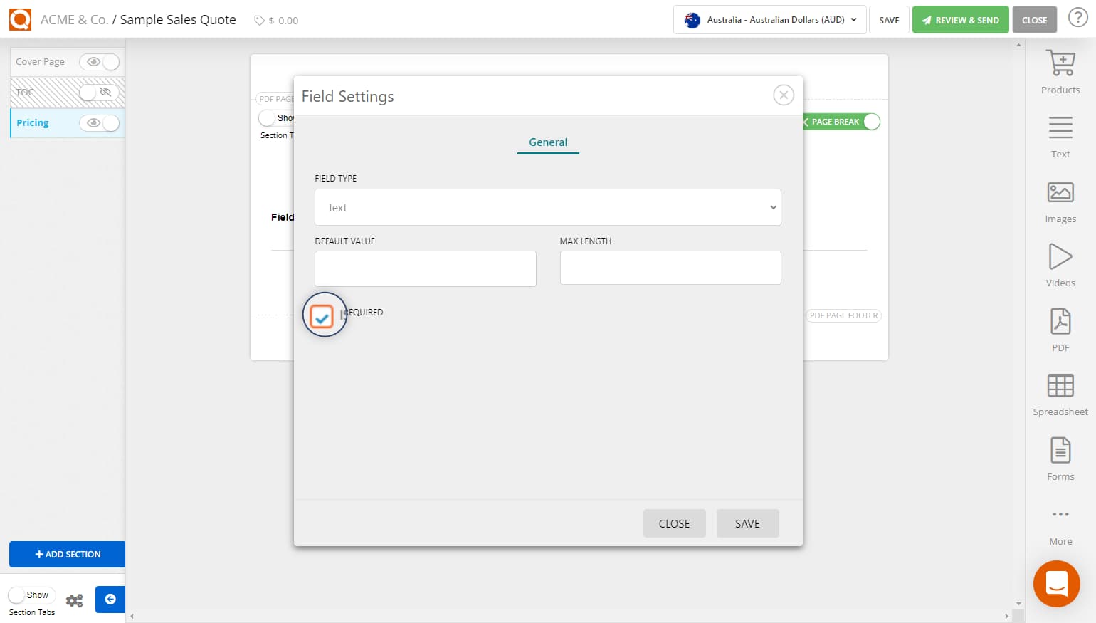 QuoteCloud - Sales Quote, Sales Proposal and Contracts Software - Making a Data Item Mandatory (*) (Java Edition) - illustration ffc054e5-1249-4e2c-84ea-ed74ed12c64a