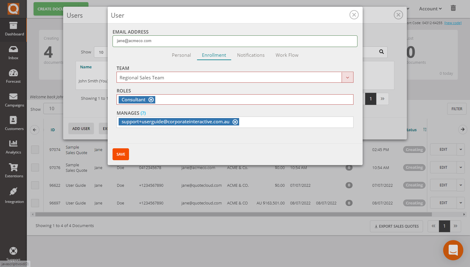 QuoteCloud - Sales Quote, Sales Proposal and Contracts Software - Managing User Profiles (Java Edition) - illustration ac355bc4-1baa-468c-9069-86d713bbc13f