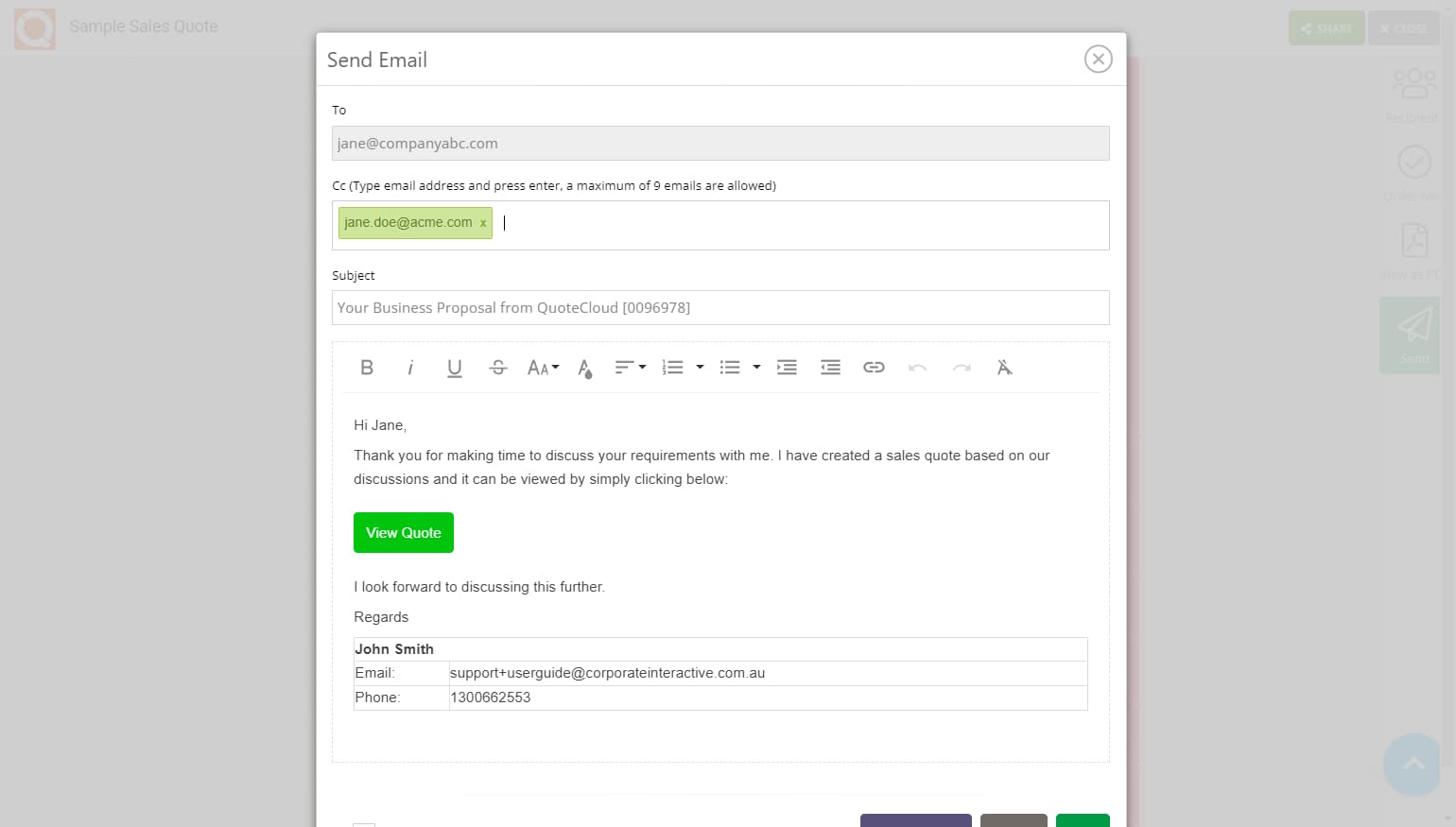 QuoteCloud - Sales Quote, Sales Proposal and Contracts Software - Previewing & Sending Sales Quotes (Java Edition) - illustration 839bdf39-e10f-4dc7-af17-7ebe218cd044