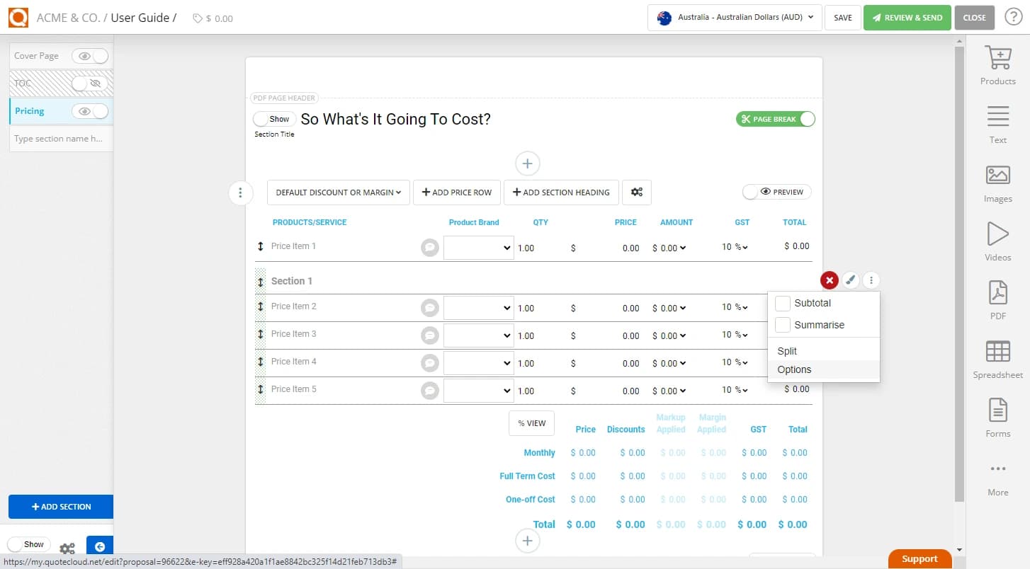 QuoteCloud - Sales Quote, Sales Proposal and Contracts Software - Making Price Lines Optional in a Sales Quote (Java Edition) - illustration 45ccd281-b324-4f22-b5be-a2fb3f915a76