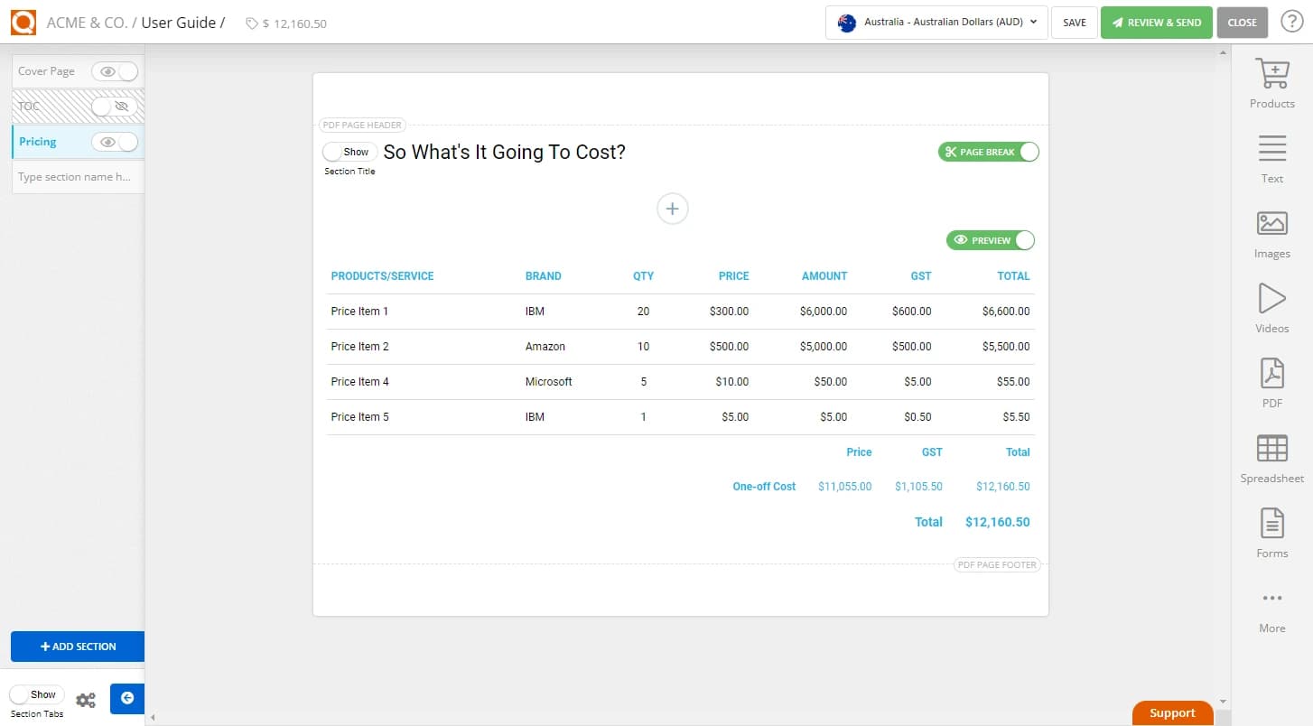 QuoteCloud - Sales Quote, Sales Proposal and Contracts Software - Price Table Settings - Hide Qty 0 (Zero) Price Line items (Java Edition) - illustration d4cc1d83-1dd1-4af4-a2d0-922a123ea007