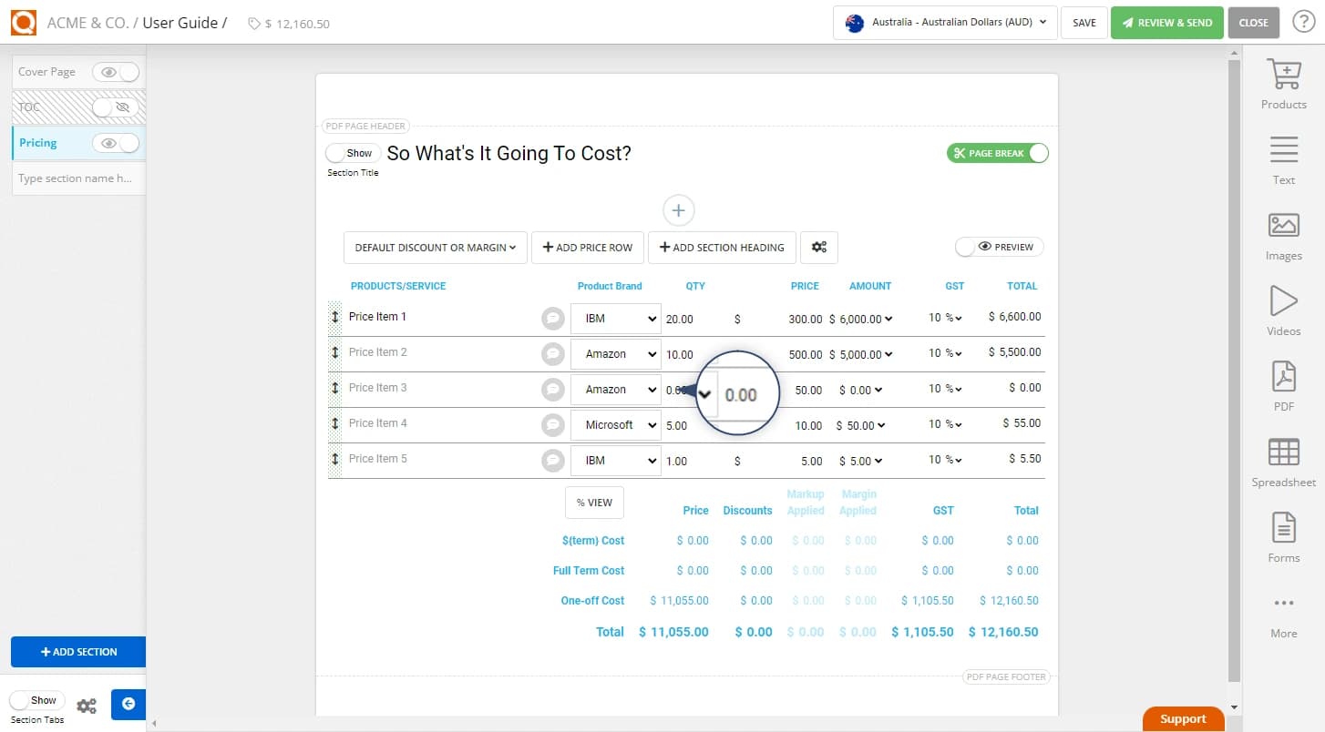 QuoteCloud - Sales Quote, Sales Proposal and Contracts Software - Price Table Settings - Hide Qty 0 (Zero) Price Line items (Java Edition) - illustration 91f68d42-80f0-4e06-802f-6115520614e8
