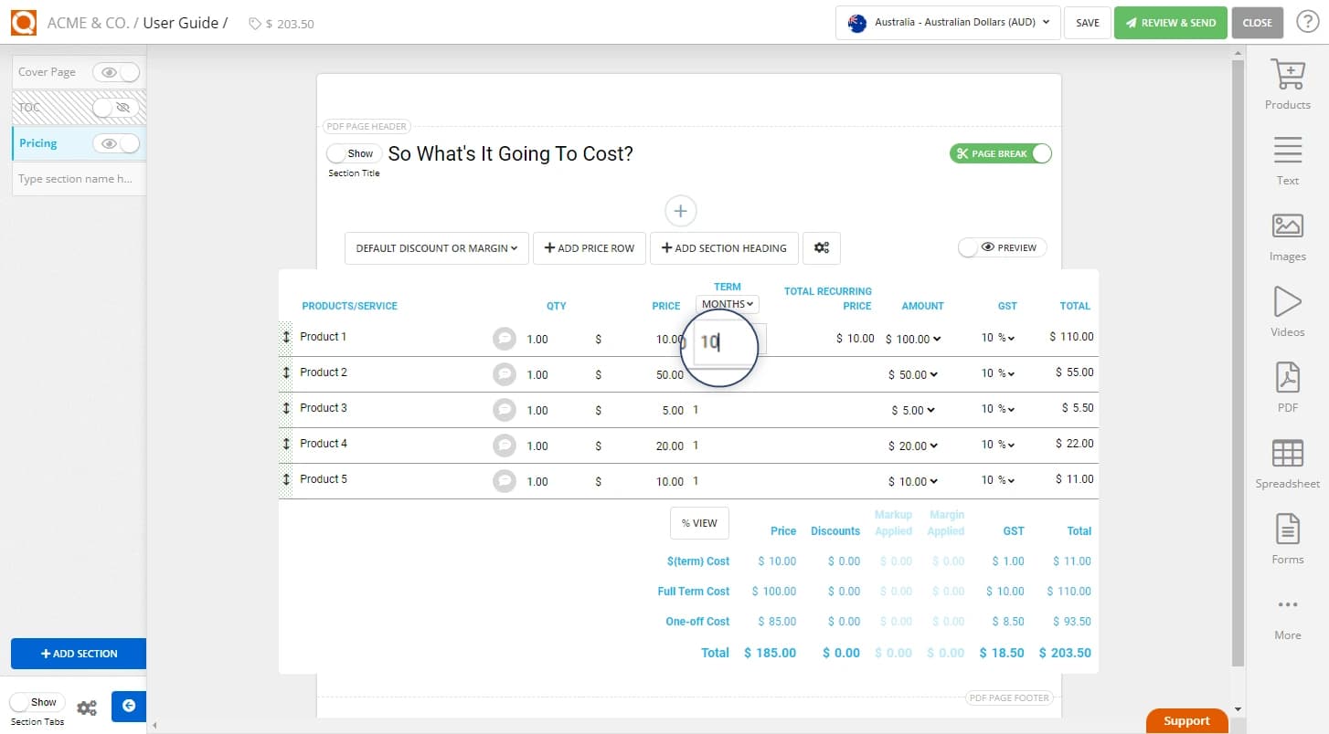 QuoteCloud - Sales Quote, Sales Proposal and Contracts Software - Setting a Repeating Cost in a Sales Quote Price Table (Java Edition) - illustration 1d63b27a-e9a2-446a-95e1-9c5c8e058f51