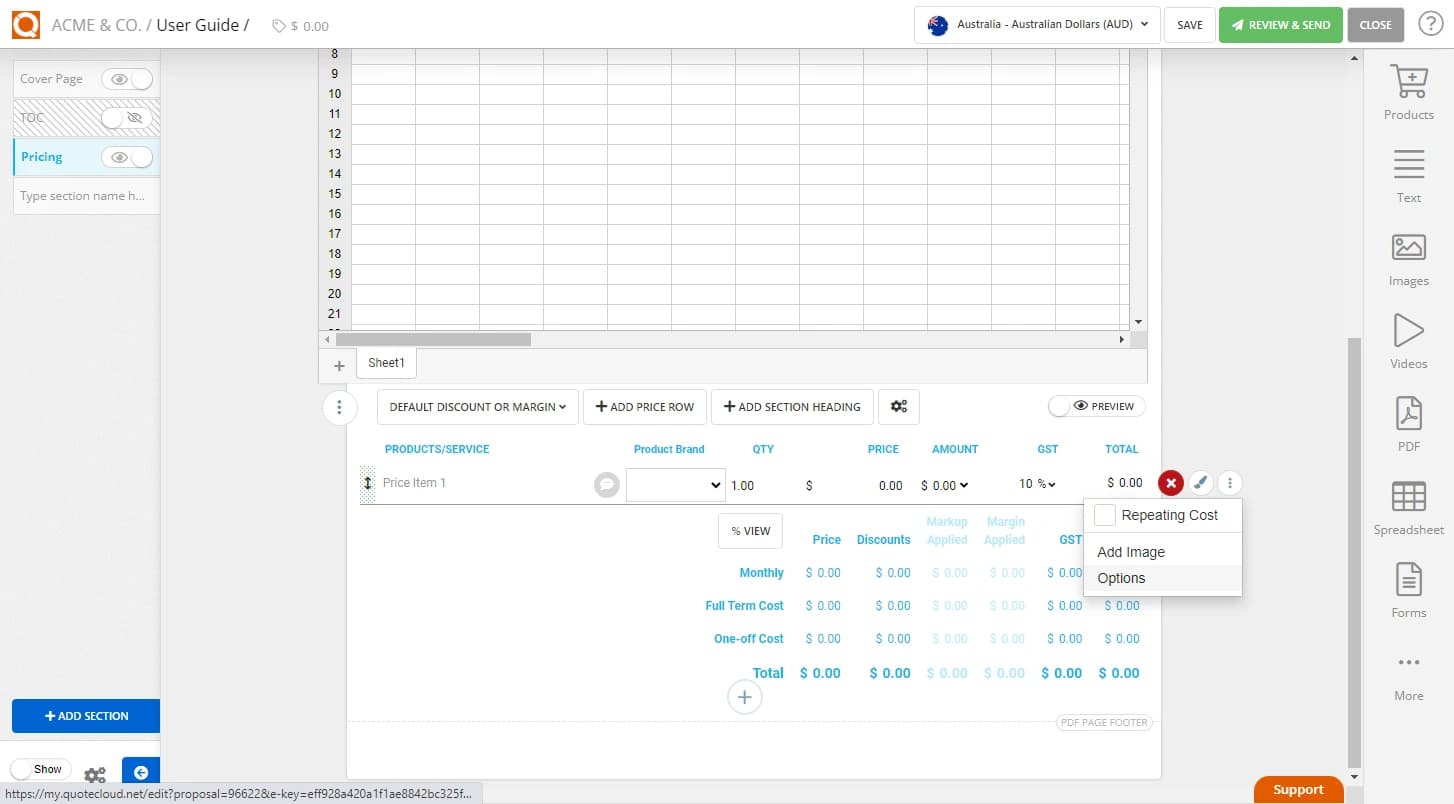 QuoteCloud - Sales Quote, Sales Proposal and Contracts Software - Getting Values from a Spreadsheet to use as a Price in a Price Table (Java Edition) - illustration c81509cf-dbf4-4854-b77c-4e26d5e2e434