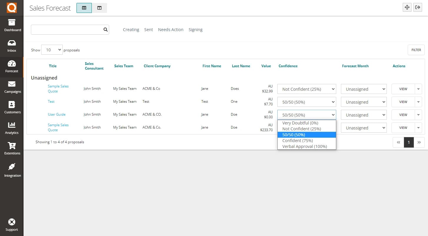 QuoteCloud - Sales Quote, Sales Proposal and Contracts Software - Using the Sales Forecast Tool (Java Edition) - illustration 0bca23da-9f1d-4c15-8f1e-8234297287df