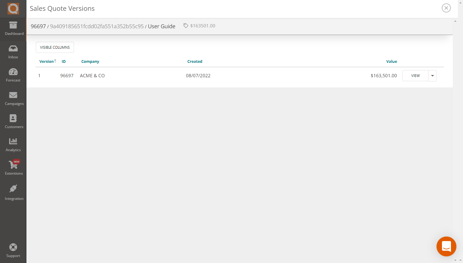 QuoteCloud - Sales Quote, Sales Proposal and Contracts Software - Viewing Version History (Java Edition) - illustration 5963b71f-14fa-460c-8f1c-7cd2ef4f69a0
