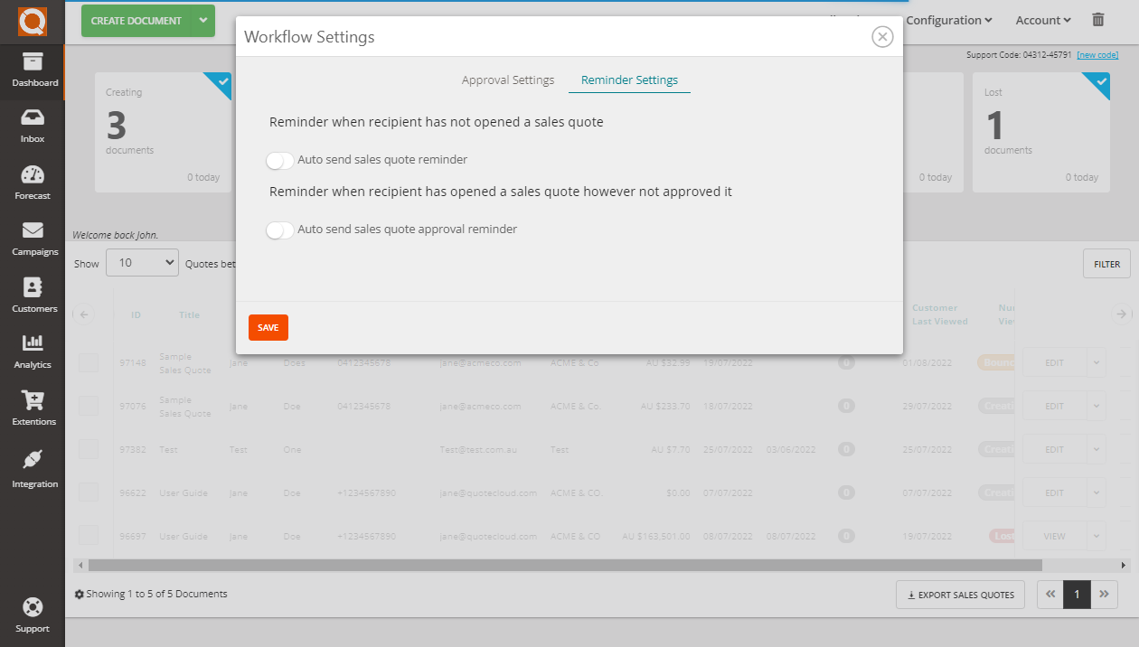 QuoteCloud - Sales Quote, Sales Proposal and Contracts Software - Setup Customer Reminders (Java Edition) - illustration 467d206d-525c-41fb-81b0-12ba38f0d2fb