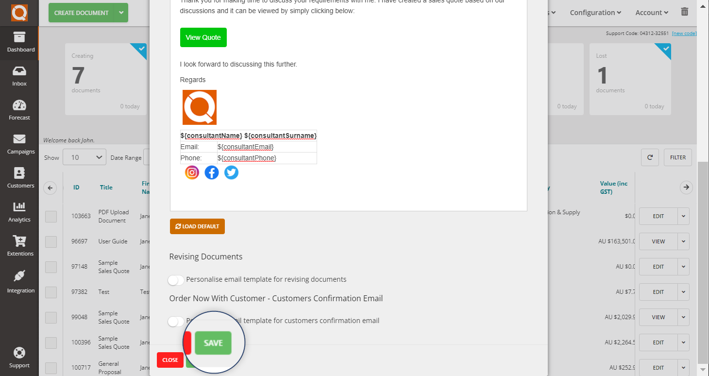 QuoteCloud - Sales Quote, Sales Proposal and Contracts Software - How To Set Your Email Signature (Default Email Content) (Java Edition) - illustration 67f75b58-ae4b-4f67-b83c-136341c7eeb2