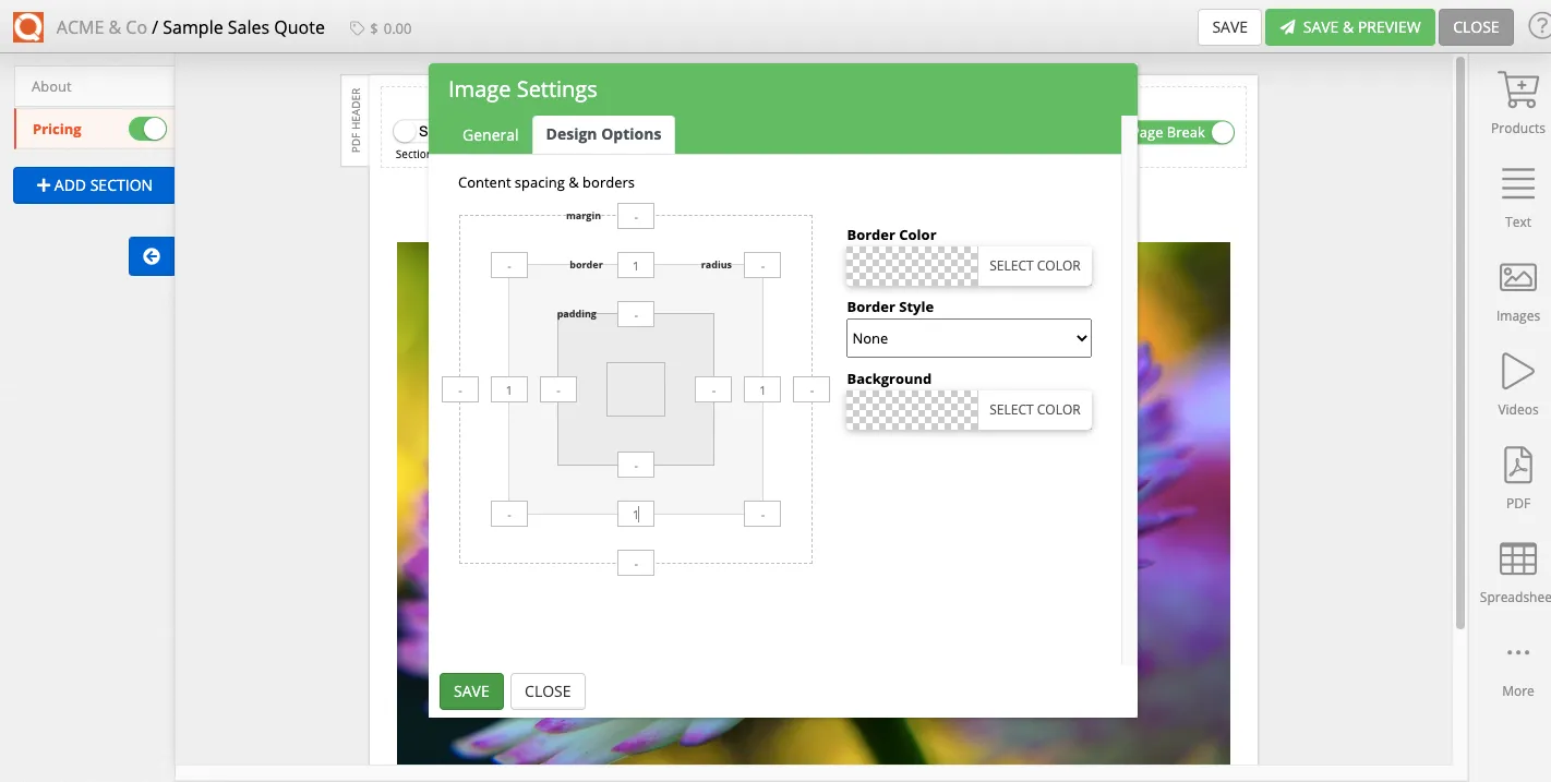 QuoteCloud - Sales Quote, Sales Proposal and Contracts Software - Margins, Padding and Borders for content blocks (Java Edition) - illustration af86b727-8154-4aae-9118-1f9efc3f6f17