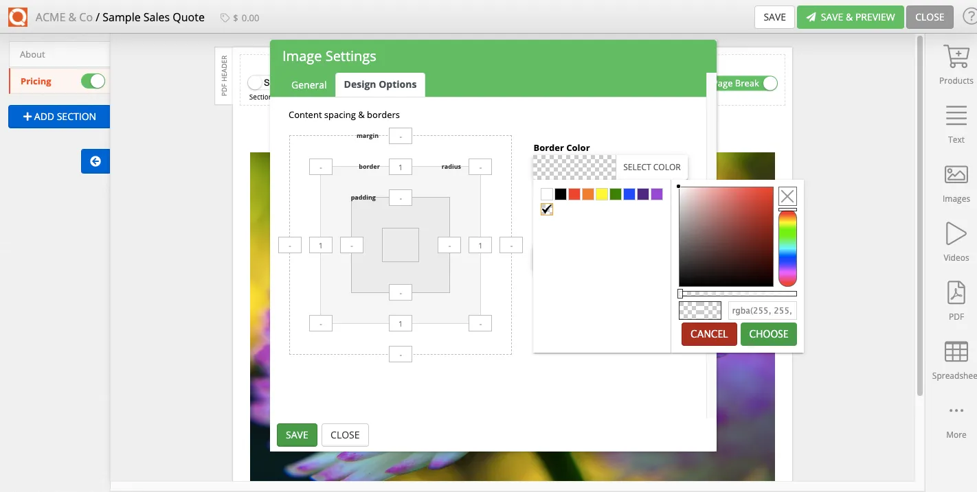 QuoteCloud - Sales Quote, Sales Proposal and Contracts Software - Margins, Padding and Borders for content blocks (Java Edition) - illustration 9c383b82-56b4-4e8b-8dc8-b1de503d73d8