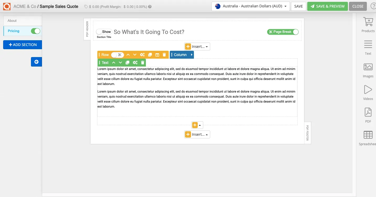 QuoteCloud - Sales Quote, Sales Proposal and Contracts Software - Margins, Padding and Borders for content blocks (Java Edition) - illustration 795ef4d6-2ce3-4435-80bc-74714e583627