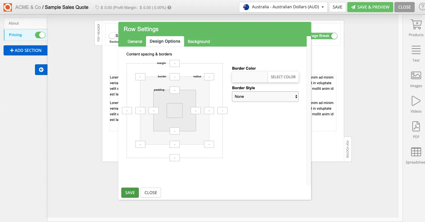 QuoteCloud - Sales Quote, Sales Proposal and Contracts Software - Margins, Padding and Borders for content blocks (Java Edition) - illustration 3a052645-5e8a-4b94-91b5-9b1111f538d7