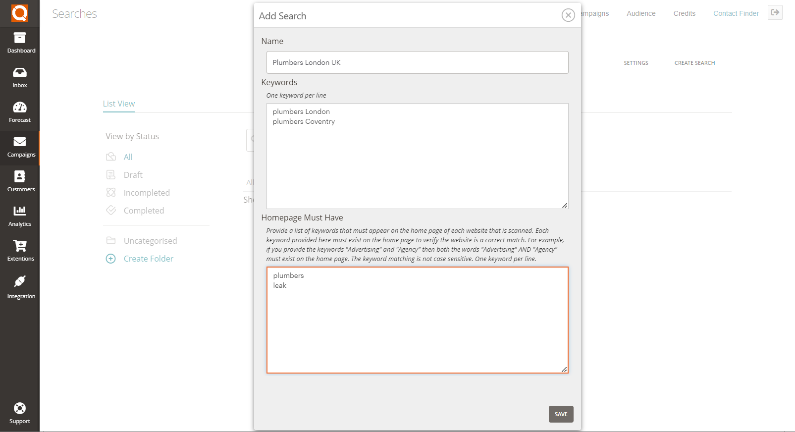 QuoteCloud - Sales Quote, Sales Proposal and Contracts Software - Contact Finder Plugin - How To Create A New Search Campaign (Java Edition) - illustration 34b86ddd-d140-4f79-808d-d417f76dcc0b