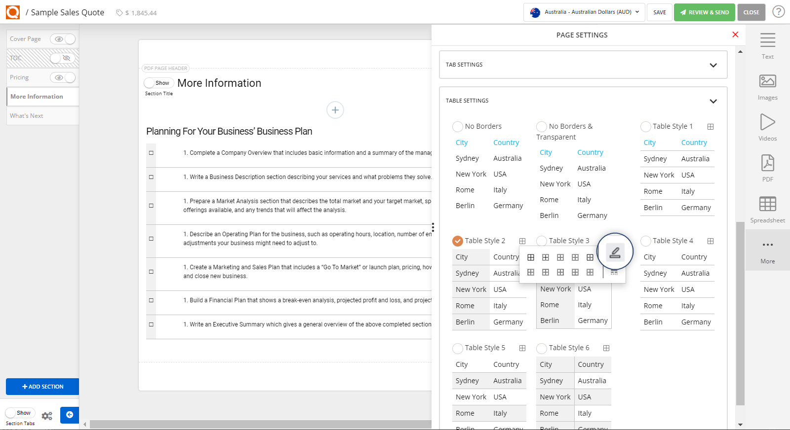 QuoteCloud - Sales Quote, Sales Proposal and Contracts Software - Customising the Table Styles Used in Text Blocks (Java Edition) - illustration 67f75b58-ae4b-4f67-b83c-136341c7eeb2