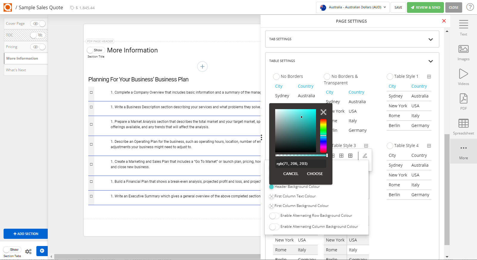 QuoteCloud - Sales Quote, Sales Proposal and Contracts Software - Customising the Table Styles Used in Text Blocks (Java Edition) - illustration a4c7a2cc-a955-42c3-8ede-2462239c1762