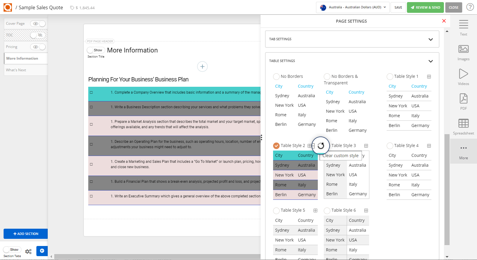 QuoteCloud - Sales Quote, Sales Proposal and Contracts Software - Customising the Table Styles Used in Text Blocks (Java Edition) - illustration 2c90dc09-bf03-4332-92cf-592514c2cde6